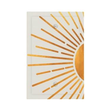 Imagem de LWDZLHD Meados do Século Boho Ouro Sol Nascer do Sol Capa Decorativa Única Placa de Parede em Branco Placa Elétrica Placa Frontal para Cozinha Banheiro Decoração de Quarto 12,7 cm x 7,6 cm