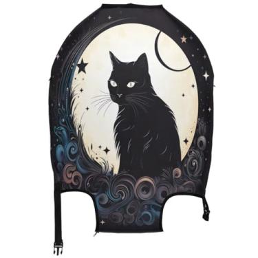 Imagem de Joisal Capa protetora de bagagem preta vintage lua gato capa proteção acessórios de viagem mala manga legal, Gato lunar vintage preto, L, Fits 26-28 Inch Case, Capa de mala