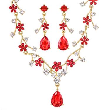 Imagem de KLSURPRISE2 Conjunto de joias florais para mulheres – Conjuntos de joias de casamento para noivas com colar de cristal e brincos para noivas e damas de honra, Large, Metal, Strass