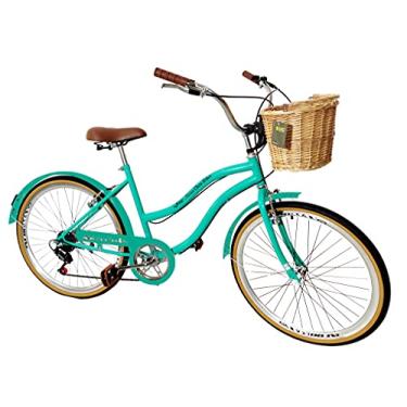 Imagem de Bicicleta Aro 26 Retro Vintage Com Cestinha Vime Verde Água