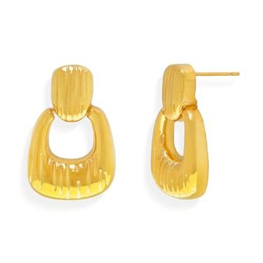 Imagem de Frigotine Brincos femininos com pingente de aldrava de ouro grosso, moderno, vintage, geométrico, quadrado, joia de Natal, Aço inoxidável, Sem pedra preciosa