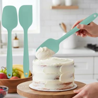 Imagem de Conjunto de 2 espátulas de silicone, espátula de grau alimentício para misturar, raspar, espalhar e preparar, uso na cozinha, verde