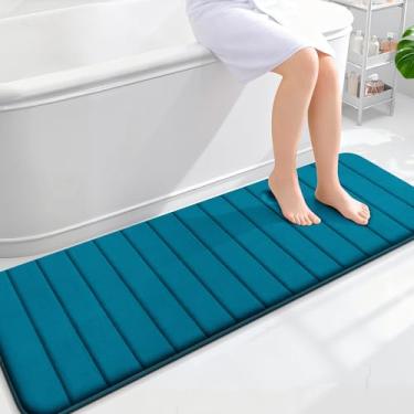 Imagem de OLANLY Tapetes de banheiro longos listrados de espuma viscoelástica 139 x 50, tapete de banho absorvente super macio, secagem rápida, tapetes de chuveiro laváveis na máquina, tapete de banho