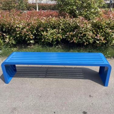 Imagem de LOERSS Banco sem costas ao ar livre, banco de jardim, banco de pátio, cadeira de parque, para frente, varanda, gramado, quintal (tamanho: 120 cm/47 pol, cor: azul)