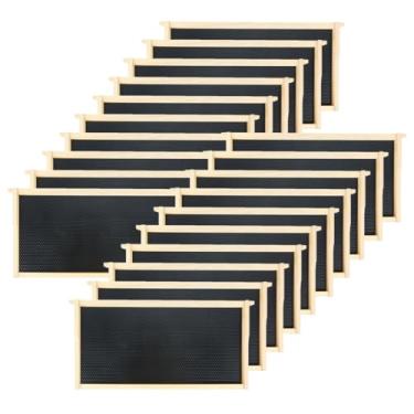 Imagem de Honey Lake Pacote com 20 molduras de colmeia profunda com kit de base, molduras de madeira duráveis e bases de plástico revestidas com cera de abelha de grau alimentício, 24 cm (preto)