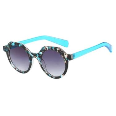 Imagem de HCHES Óculos de Sol Femininos Vintage com Degradê e Proteção UV400, Armação Redonda, Lentes Cinza-Azuladas (Azul-Acinzentado)