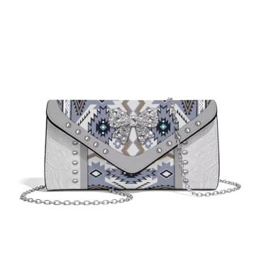 Imagem de Pxjivorg Bolsas clutch de couro para mulheres, bolsa formal para noite com corrente, para festa de casamento, bolsas transversais, Laço asteca, One Size