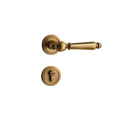 Imagem de Fechadura de porta francesa fechadura de porta de madeira interna americana retro amarela antiga fechadura magnética silenciosa maçaneta de porta de quarto (fechadura magnética)