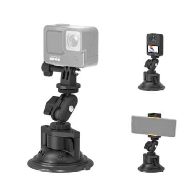 Imagem de MINIFOCUS Suporte de câmera com ventosa com suporte de telefone, suporte de câmera de carro com braço mágico de cabeça esférica para painel de para-brisa compatível com GoPro Hero 11/10/9, DJI Osmo