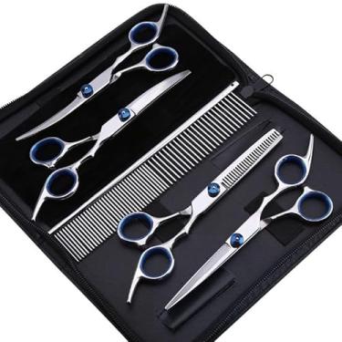 Imagem de Kit 5 em 1 Tesoura Profissional para Gatos e Cães - Cabeleireiro e Barbeiro para Pets(Kit 5)