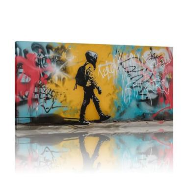 Imagem de Arte de grafite colorido, impressões de parede Banksy, tela de parede Banksy, pinturas de Banksy para parede, impressões em tela extragrande - (50 x 100 cm) sem moldura 20 x 40 polegadas
