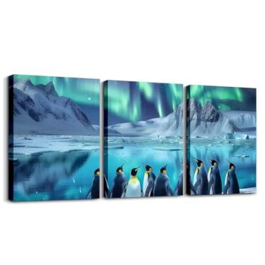 Imagem de Pinguins fofos quadros emoldurados decoração de parede aurora galáxia estrelada decoração de parede sala de jantar decoração de parede neve montanha lago paisagem pôster decoração de parede para