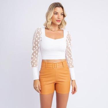 Imagem de Cropped Blusinha Manga Comprida Bufante Tule Poa Bolinha - SWISS BOUTI