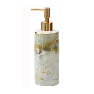 Imagem de CZCZC Dispensador de sabão de cerâmica para banheiro, bonito, textura de mármore, para cozinha, banheiro, lavatório, garrafa líquida durável com kit de bomba fosca dourada