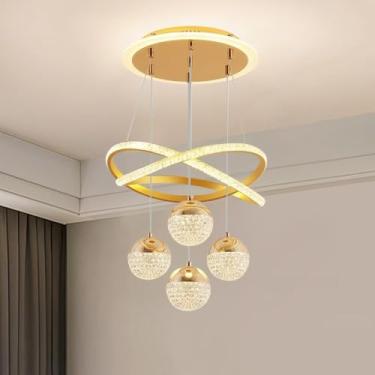 Imagem de Lustre moderno para sala de jantar, iluminação decorativa de interiores, LED dimerizável, luminária pendente para sala de estar com controle remoto, design criativo com anéis irregulares, id