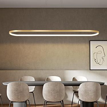 Imagem de Luminária pendente oval para mesa de jantar ou escritório, luminária de teto LED regulável com controle remoto, lustre moderno com design em anel para sala de jantar e cozinha (90 cm de comp