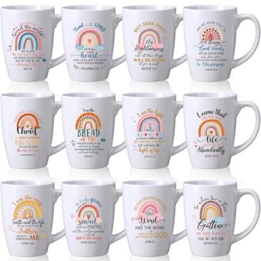 Imagem de Widecook Conjunto de 12 peças de canecas de café cristãs para mulheres e homens 340 g versículos da Bíblia xícara de cerâmica canecas de café religiosas para pastor família, lembrancinhas de festa