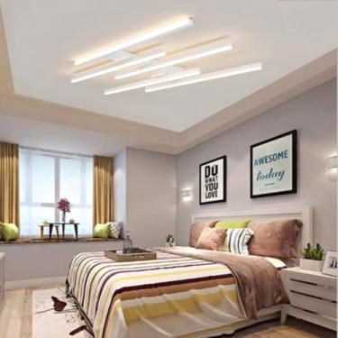 Imagem de Luminária de teto LED moderna, dimerizável, com controle remoto, design geométrico, cor e brilho ajustáveis, ideal para quarto, restaurante, sala de jantar e como lustre (preta)