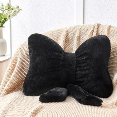Imagem de Mepherl Almofada de laço preto, almofadas de arco macio com pele de coelho sintética, almofada fofa em forma de laço de pelúcia almofadas decorativas para cama sofá sofá (pequeno-12 polegadas)