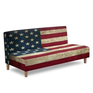 Imagem de GLENLCWE Capa de colchão futon azul marinho bandeira americana com fundo elástico, protetor de sofá lavável para trailer, antiderrapante, sem apoios de braços