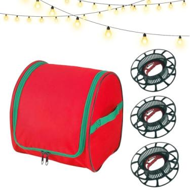 Imagem de Organizador de Luzes de Natal - Organizador De Grande Capacidade Resistente Rasgo Com 3 Carretéis - Recipiente Impermeável De Armazenamento Para Luzes - Destinado A Casa, Sótão, Garagem E Embalagem Fe