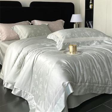 Imagem de Conjunto de cama de algodão macio e sedoso com estampa de borboletas e flores em jacquard, capa de edredom, cor 2, lençol de baixo com elástico de 1,8 m.