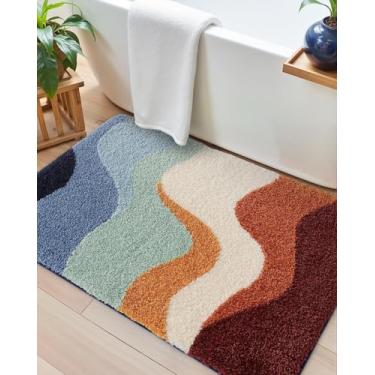 Imagem de DEXI Tapete de banheiro lavável, 50 x 81 cm, antiderrapante, absorvente, tapete de microfibra de pelúcia macia, secagem rápida para o chão do chuveiro, colorido