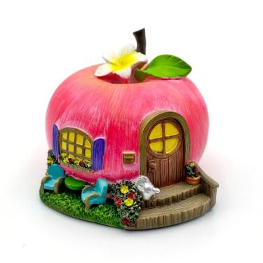 Imagem de DONABELA Decoração de casa de maçã para jardim de fadas com porta e janela, acessórios de estatueta de vila, suprimentos para ambientes externos, ambientes internos, pátio, quintal, ideia de presente