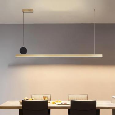 Imagem de Luminária pendente linear moderna com controle remoto, 100% regulável, preta, com altura ajustável, ideal para mesas de jantar, ilhas de cozinha, bares, escritórios e cafés (dourada, 120 cm)