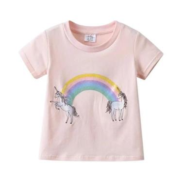 Imagem de Camisetas Infantis De Manga Curta De Algodão Com Estampa De Unicórnio 