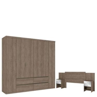 Imagem de Guarda Roupa Casal Nobre 6 Portas Rustic Acetinado E Cabeceira Com Mes