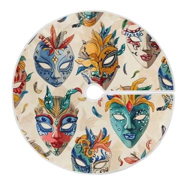 Imagem de ATTX Saia de árvore com padrão de máscaras de carnaval de 118 cm - decoração festiva para festas de ano novo e carnaval #50