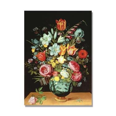 Imagem de NHLDZYH Arte em tela floral clássica natureza morta, impressão vintage estilo pintura a óleo, decoração de parede botânica para sala de estar elegante, sala de jantar. C27. 30x42cm. Somente tela