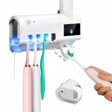 Imagem de Suporte Esterilizador UV para Escovas + Dispenser Automático de Pasta de Dente | Branco | Tecnologia Ultravioleta Solar e Elétrica Bivolt | Elimina 99,9% de Bactérias e Micro-Organismos