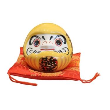 Imagem de IEUDNS Cofrinho Daruma de Cerâmica para Mesa, Boneco Daruma, Cofrinho Inovador, Estatueta Japonesa para Estante, Armário, Bar, Apartamento, Amarelo