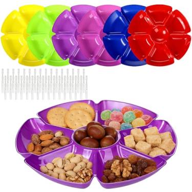 Imagem de Pacote com 12 bandejas divididas para servir com 7 seções de batatas fritas e molhos para servir em festas com 100 garfos para frutas, vegetais, doces, lanches, sobremesas, 30,5 cm