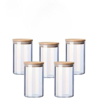 Imagem de Kit 10 Potes de Vidro Herméticos 250ml com Tampa de Bambu para Temperos, Grãos, Mantimentos e Uso Multiuso na Cozinha (5 Unidades,250ML)