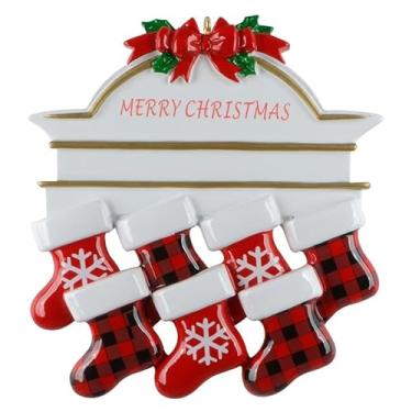 Imagem de MAXORA Ornamento de árvore de Natal para família de 7 meias de cornija personalizadas