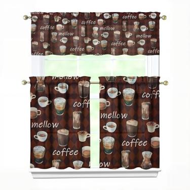 Imagem de Tapesb Conjunto de 3 peças de cortina de café e cozinha com saia de cortina engraçada para janela pequena sobre a pia essenciais para decoração de cozinha, quarto, lavanderia, 69,8 x 91,4 cm