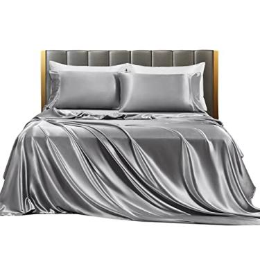 Imagem de Conjunto de quatro peças roupa cama para casa estilo europeu-americano cor sólida folha seda artificial fronha capa edre