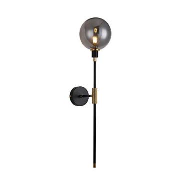 Imagem de Arandela de parede KCO Modo Lighting com 1 lâmpada, dourada e preta, estilo moderno, com cúpula de vidro em formato de globo e braço longo, ideal para quarto e corredor (cúpula cinza fumê).