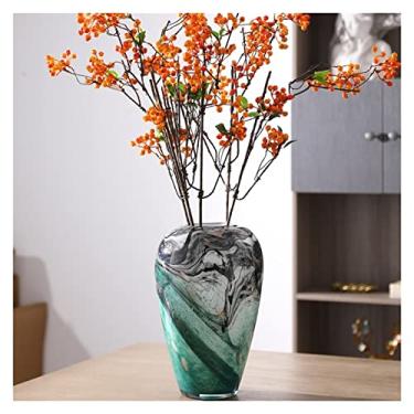 Imagem de KEG801302 Vasos para decoração de vaso de vidro com pintura de tinta chinesa, flores, arranjo de flores secas, luz criativa luxuosa para sala de estar vaso para decoração de casa (pequeno)
