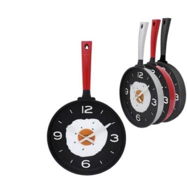 Imagem de Relógio de Parede em Formato de Frigideira com Ovo Frito - YN, Vermelh