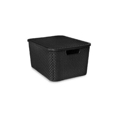 Imagem de Caixa Organizadora Rattan com Tampa Preta 7 Litros - Arqplast