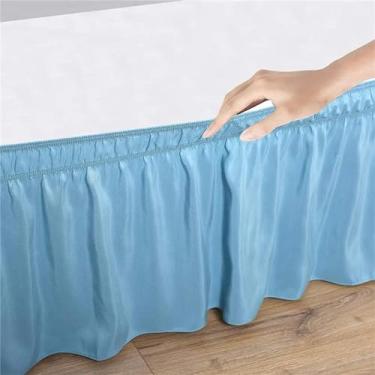 Imagem de OMIREL Saia de cama plissada, saia totalmente elástica, saia plissada de 30 cm, saias de cama plissadas de microfibra, macias, fáceis de cuidar, com saias elásticas ajustáveis, azul, 150 x 200 + 3