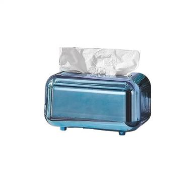 Imagem de Caixas de lenços de papel douradas modernas de luxo, porta-guardanapos de armazenamento, caixa de lenços de cozinha, organizador de ornamento, suporte de lenços de mesa (azul)