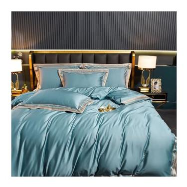 Imagem de x3anggyt5 Conjunto de capa de edredom de algodão cinza escuro de 4 peças, algodão egípcio, luxuoso, macio e respirável com fecho de zíper (azul, cama de 1,8 m - 200 x 230 cm)