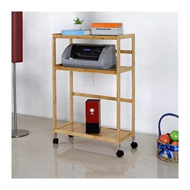 Imagem de Prático suporte de torre de policarbonato com rodas, impressora móvel de 3 camadas com armazenamento, caixa de bambu com prateleiras abertas, para escritório em casa (natural, 59 x 26 x 86 cm)