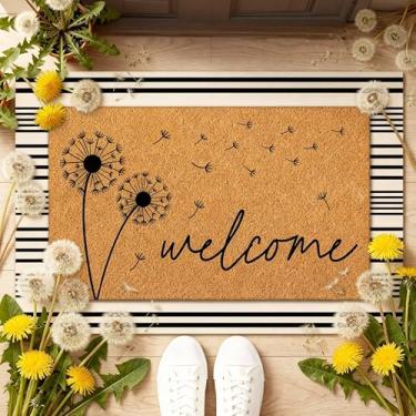 Imagem de Tinideya 2 peças de tapete de porta de mola dente-de-leão bem-vindo antiderrapante tapetes de coco camadas de chão capachos sazonais para decoração de entrada da varanda da frente