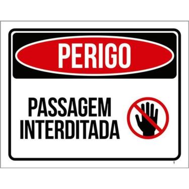 Imagem de Kit 3 Placas Sinalização - Perigo Passagem Interditada